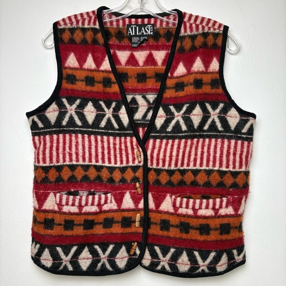At Last Vintage Aztec Boho Bohemian Southwestern Tribal Wool Vest Unisex S - Picture 1 of 13